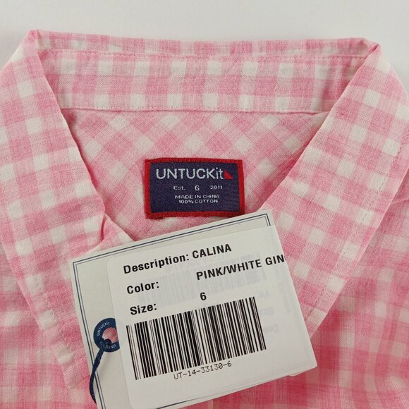 UNTUCKit Calina Button Front Shirt Women's Size 6 Pink White Gingham Cotton - Picture 7 of 7